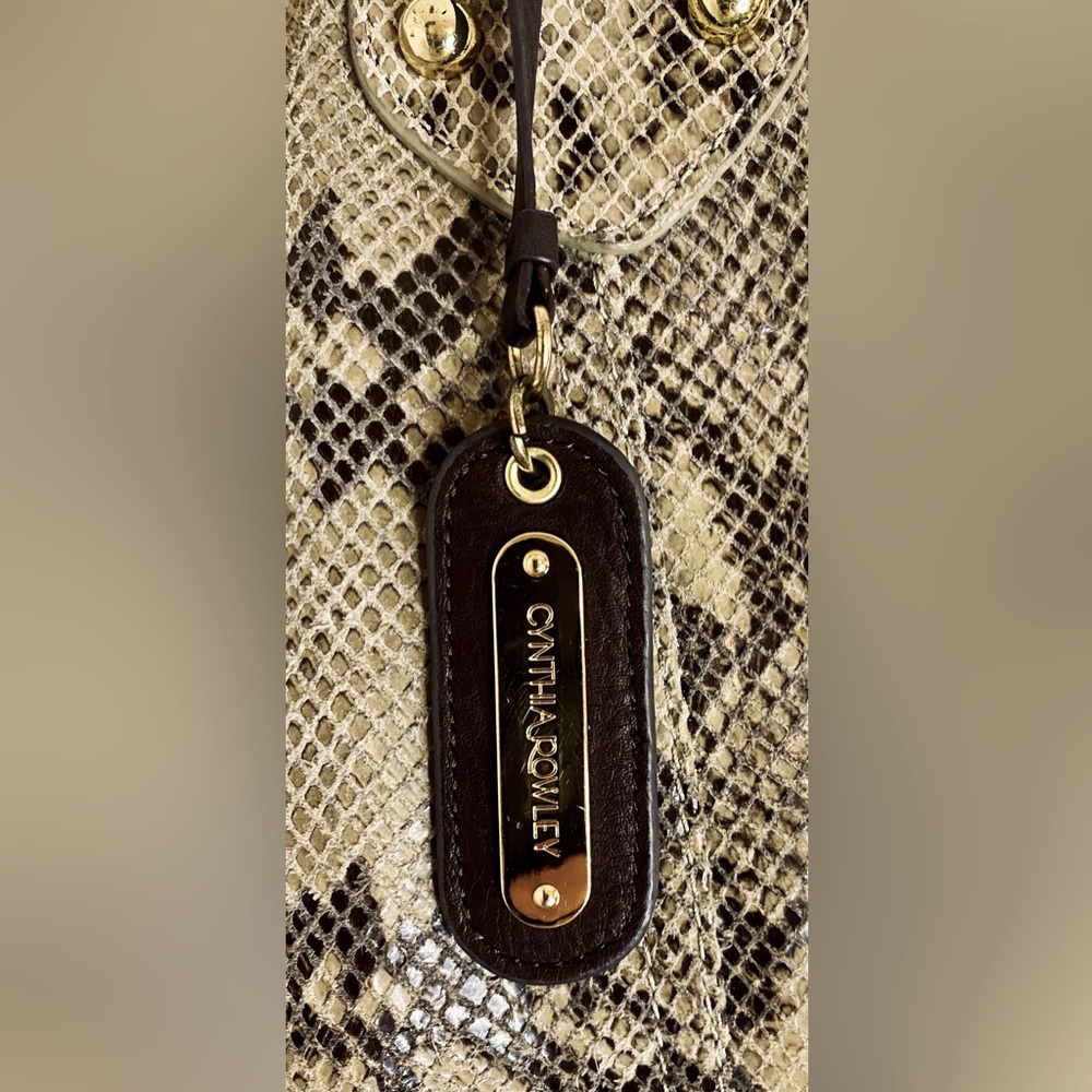 Cynthia Rowley Genuine Leather Snake Print Shoulder Bag, Gold Hardware - Picture 3 of 13